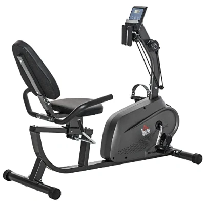 Image of HOMCOM Recumbent Exercise Bike Recovery Exerciser, 8 Level Magnetic Resistance Stationary with Pad Holder, LCD Monitor, for Indoor Cardio Workout, Black