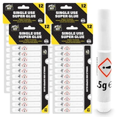 Image of 48pk Single Use Super Glue All Purpose 1.5g Instant Superglue Multipack General Strong for Plastic Wood and Metal Adhesive
