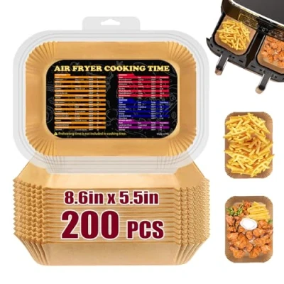 Image of 200PCS Air Fryer Liners for Ninja Dual, Parchment Paper AF300UK, AF400UK, Salter, Tower and Other Dual Zone