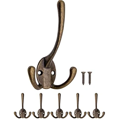 Image of FUXXER® Antique Coat Hooks, Towel Clothes Hat Wall Hooks in Brass Bronze Design, Vintage Country House Retro, Set of 5