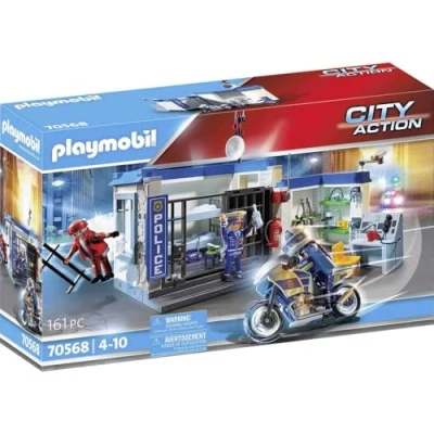 Image of Playmobil 70568 City Action Police Prison Escape with Motorcycle, fun imaginative role play, playset suitable for children ages 4+