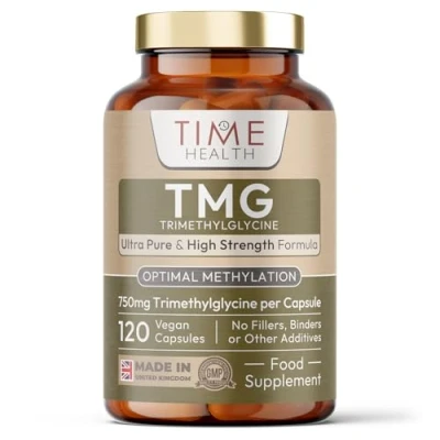 Image of TMG (Trimethylglycine) 120 x 600mg Capsules for Optimal Methylation &amp; Homocysteine Levels Ultra Pure High Strength UK Made to GMP Standards Pullulan