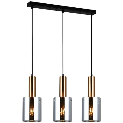 Image of Italux Lighting Modern Hanging Pendant Brass 3 Light with Smoky Shade, E27