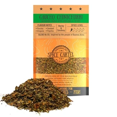 Image of Spice Cartel&#039;s Gaucho Chimichurri. Artisanal Herb &amp; Blend Inspired by Buenos Aires. 100g Resealable Pouch. Hand Made with Love in The UK.