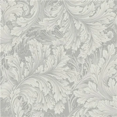 Image of Grandeco Rossetti Acanthus Leaves Scroll Smooth Wallpaper, Grey