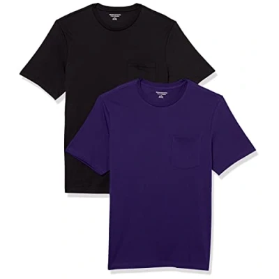 Image of Amazon Essentials Men&#039;s T Shirt Regular Fit Short Sleeve Crewneck Pocket, Pack of 2, Black/Dark Purple, 4XL Plus Tall