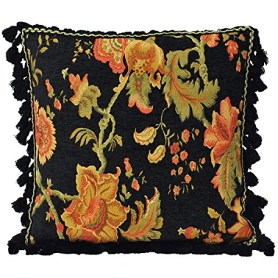 Image of Riva Paoletti Fairvale Floral Woven Tassled Cushion Cover, Black, 55 X Cm