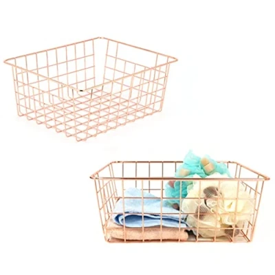 Image of Wire Storage Basket, Organize Living Room Kitchen Bathroom Basket (2 Pieces，rose gold)