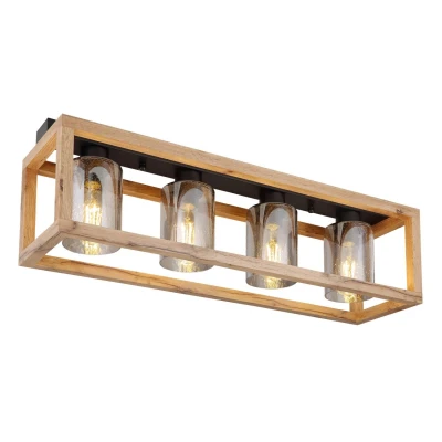 Image of Pettey Ceiling Spotlight Bar Matt Black Smoke With Air Bubbles Glass Shade 4x E27