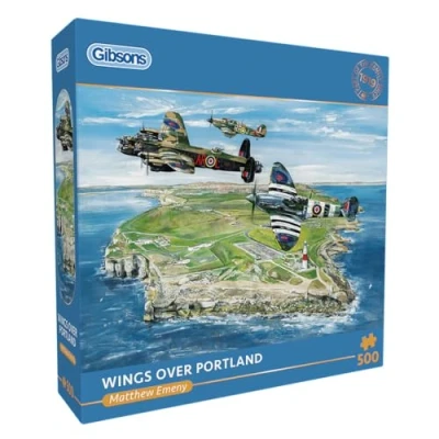 Image of Gibsons Wings Over Portland 500 Piece Jigsaw Puzzle Military History War Planes Artwork Sustainable for Adults Teens Premium 100% Recycled Board Great Gift Games