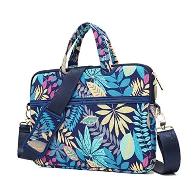 Image of KAYOND Forest Series Patten Canvas Laptop Shoulder Messenger Bag Case Sleeve for 12.5 13.3 Inch and Macbook Air 13 Pro 13/14 (13 inch, Blue)