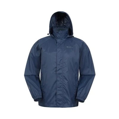 Image of Mountain Warehouse Pakka Mens Waterproof Packable Jacket IsoDry, Lightweight &amp; Breathable Raincoat with Taped Seams Packaway Bag For Autumn Winter Travel Navy XL