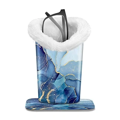 Image of Fintie Plush Lined Eyeglasses Holder with Magnetic Base Premium Vegan Leather Glasses Stand Case, Ocean Marble, 5.51*3.94*3.54