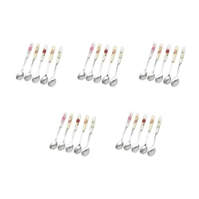 Image of 5 Set Coffee Spoon with Ceramic Handle Dessert Spoons Ice Cream Teaspoon for Cafe Powder Making Stiring
