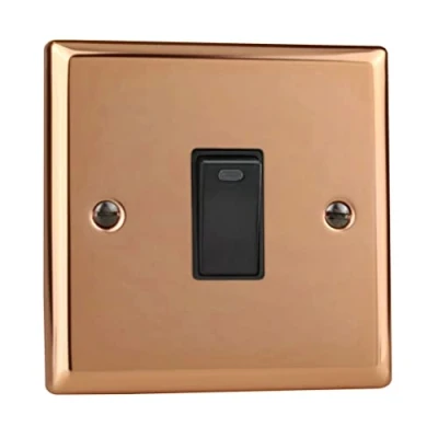 Image of Varilight XY20NB.CU Double Pole Switch with Neon 20 Amp Polished Copper (Black Inserts)