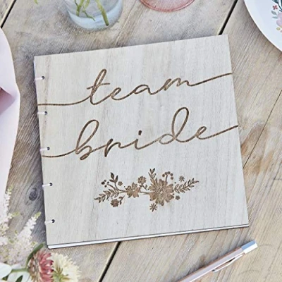 Image of Ginger Ray Wooden &#039;Team Bride&#039; Hen Party Guestbook, Cartoon, Brown