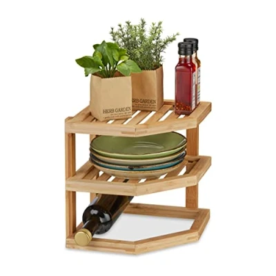 Image of Relaxdays Bamboo Cupboard Insert, HxWxD 25.5 x cm, Corner Shelf Worktop &amp; Kitchen Cabinet, 2 Shelves, Wood