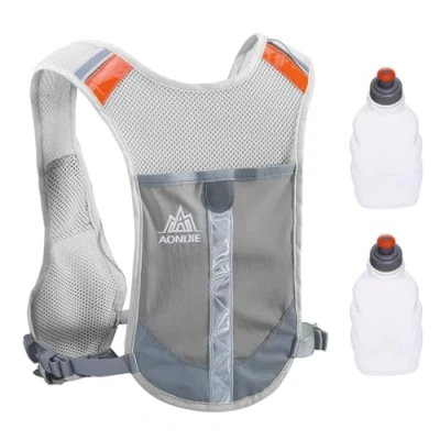 Image of TRIWONDER Reflective Hydration Running Vest Backpack Bag Pack for Marathon Hiking Cycling (Grey with 2 Water Bottles)