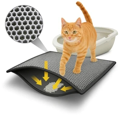 Image of BYPET Cat Litter Tray Mat, Honeycomb Design, Waterproof Double Layer Mat (Grey 4060)