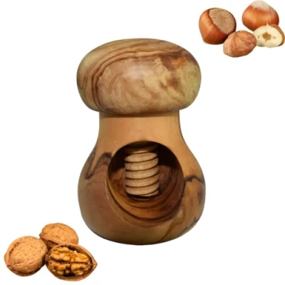 Image of Gartiam Nutcracker, Wooden Mushroom Nutcracker Effortless Olive Wood Nut Cracker Screw Mechanism Kitchen Utensil 10 x 6 cm