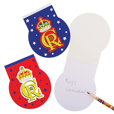 Image of Baker Ross CN111 Kings Coronation Commemorative Memo Pads Pack of 12, Small Notebook Party Bag Fillers for Kids