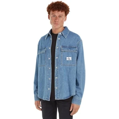 Image of Calvin Klein Jeans Men Relaxed Linear Denim Shirt Casual Shirts M