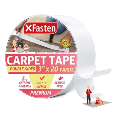 Image of XFasten Double Sided Carpet Tape, Removable, 3 Inches x 20 Yards