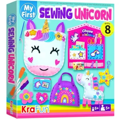 Image of KRAFUN My First Unicorn Kids Sewing kit, Beginner Arts &amp; Crafts, Make 5 Cute Projects with Plush Stuffed Animal, Pillow, Mobile, Keyring and Bag, Instructions Felt for Learn Sewing, Embroidery