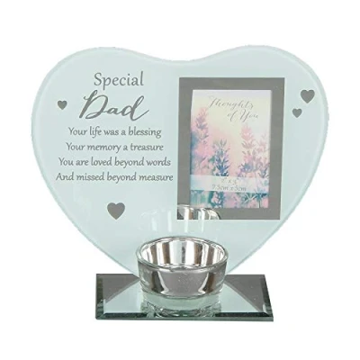 Image of Glass Photo Frame Memorial Tea Light Candle Holder Dad 8999