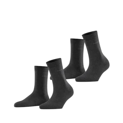 Image of ESPRIT Women&#039;s Basic Easy 2 Pack W SO Cotton Plain Pairs Socks, Grey (Anthracite Melange 3080), 2.5 5
