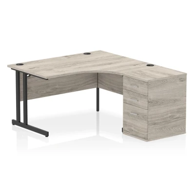Image of Impulse 1400 RH Crescent Desk Cantilever Leg Grey Oak/Black 600 DH Ped