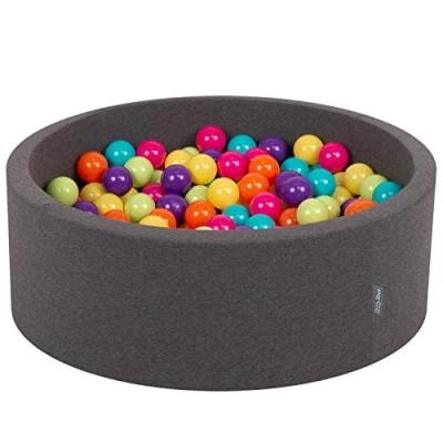 Image of KiddyMoon 90X30cm/300 Balls ∅ 7Cm / 2.75In Baby Foam Ball Pit Made In EU, D.Grey:L.Green/Yellw/Turquois/Orange/D.Pink/Purple