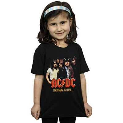 Image of Absolute Cult ACDC Girls Highway to Hell Group T Shirt Black 3 4 Years
