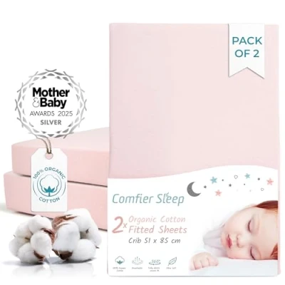 Image of Chicco nexttome Crib Sheets 51x85cm Fully Fitted and 100% Organic Cotton Completely Natural Pink Set of 2 Ultra soft Comfortable Tutti Bambini Cozee Next To Me