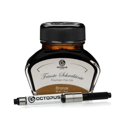 Image of Octopus Fluids Bronze Writing ink including converter, Fountain pen in glass, Calligraphy for dip pen, Brown 30ml