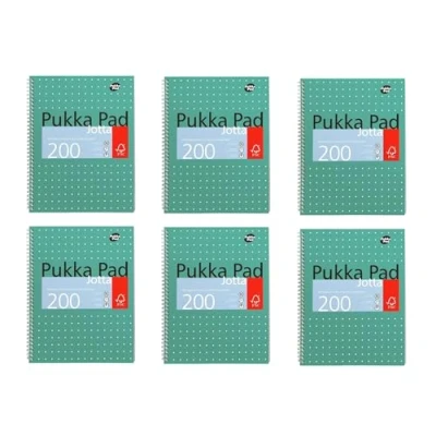 Image of TRIZINGA Pukka Pad, A4 Squared Metallic Jotta 29.7 x 23cm Wirebound Notebook With 80GSM Paper Features 4 Hole Punch Margins And Perforated Edges 200 Pages, Green (Pack of 6)
