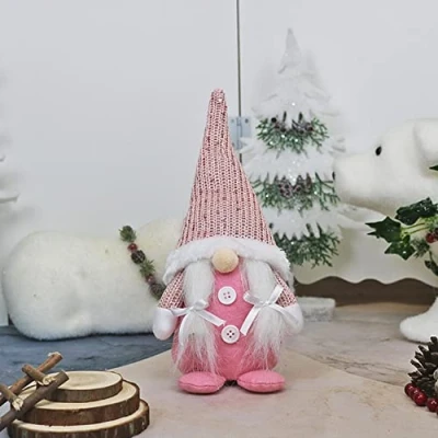 Image of Christmas Gnome Ornaments Handmade Gonks Swedish Tomte Gnomes Plush Scandinavian Santa Elf Table Tree Hanging Decoration Home Decor (Pink)