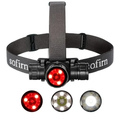 Image of Sofirn HS21 headlamp 2200 Lumens Head Torch with Flood Light, spot Light and red Convenient Rotary Switch Smart Sensing Adjustment Function
