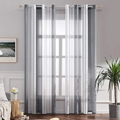 Image of MIULEE Voile Curtains Classic Striped Curtain Translucent Soft Modern Light Filtering Transparent Eyelet Top Window Polyester for Bedroom Living Room 2 Panels 55&quot; Wx96 L 140x245cm Silver