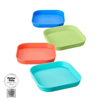 Image of Nuby Good Square Meal Toddler Weaning Plates Durable Dishwasher Safe Self Feeding (Pack of 4)