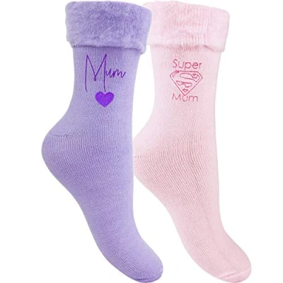 Image of Mum Super Soft Cosy Thermal Bed Socks (2 Pair Pack) (Purple and Pink)