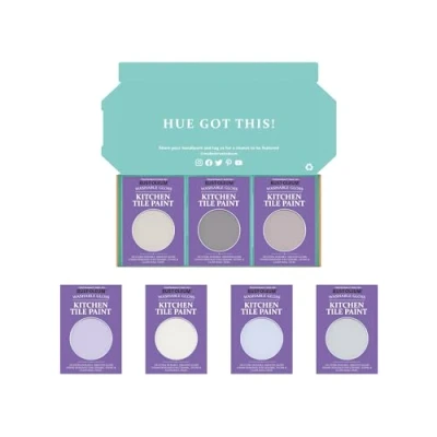 Image of Rust Oleum Kitchen Wall Tile Paint in Gloss Finish Pastel Purples Tester Box