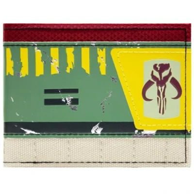 Image of The Empire Strikes Back Star Wars Mandalorian Boba Fett Battle Worn Armour Green ID and Card Bi Fold Wallet, One Size