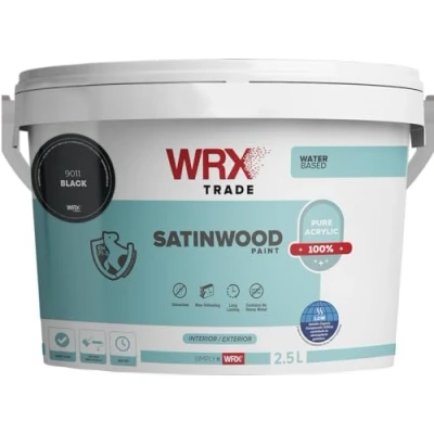 Image of WRX Trade Satinwood Paint For Wood Quick Dry Pure Acrylic Water Based (2.5L, Black Ral 9011)