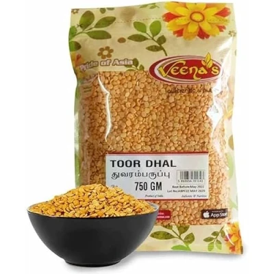 Image of Veenas Toor Dhall 750G Dal Plain High Protein &amp; Fibre Indian Origin