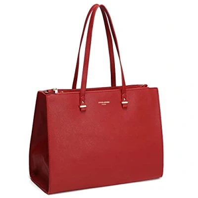 Image of David Jones Women&#039;s Large Size Tote Shopper Handbag Ladies Shoulder Bag School Work Business A4 Long Handles PU Faux Leather Top Handle Satchel Red