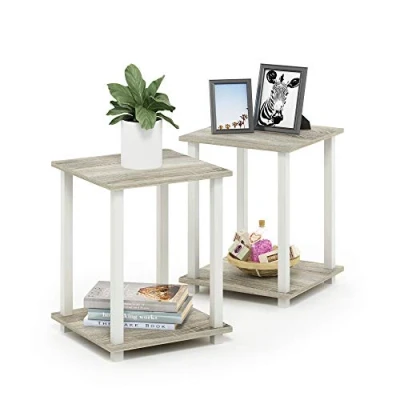 Image of Furinno Simplistic 2 Pack End Table, Side Nightstand, Sonoma Oak/White, 39.6 x cm (2 Pack)