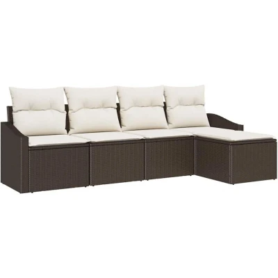 Image of vidaXL 5 Piece Garden Dining Set with Cushions Brown Poly Rattan