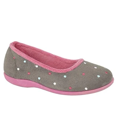 Image of Sleepers Womens Isla Memory Foam Dotted Ballerina Slippers Grey/Fuchsia 8 UK
