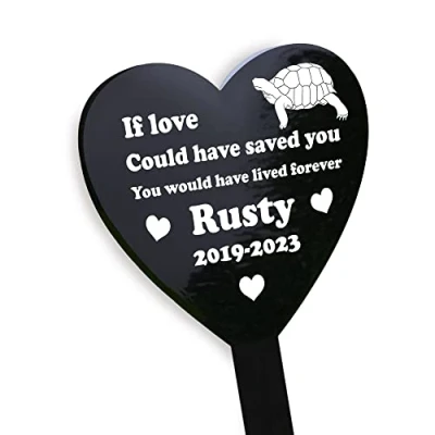 Image of RED OCEAN Tortoise Memorial Outdoor Garden Grave Stake Pet Decorations For or Black Acrylic Weatherproof Marker